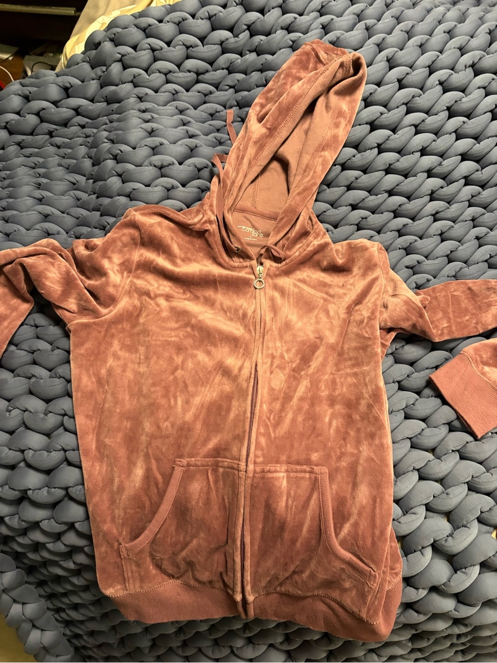 New York & Company Mauve Zip-Up Velour Hoodie Vest
